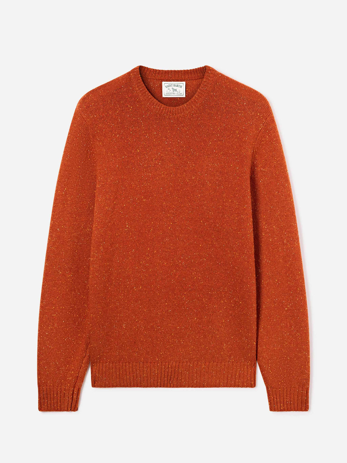 Pull col rond en maille Donegal mélangée laine Orange Regent 