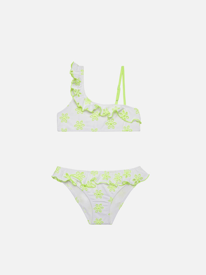 Girl one shoulder ruffled bikini