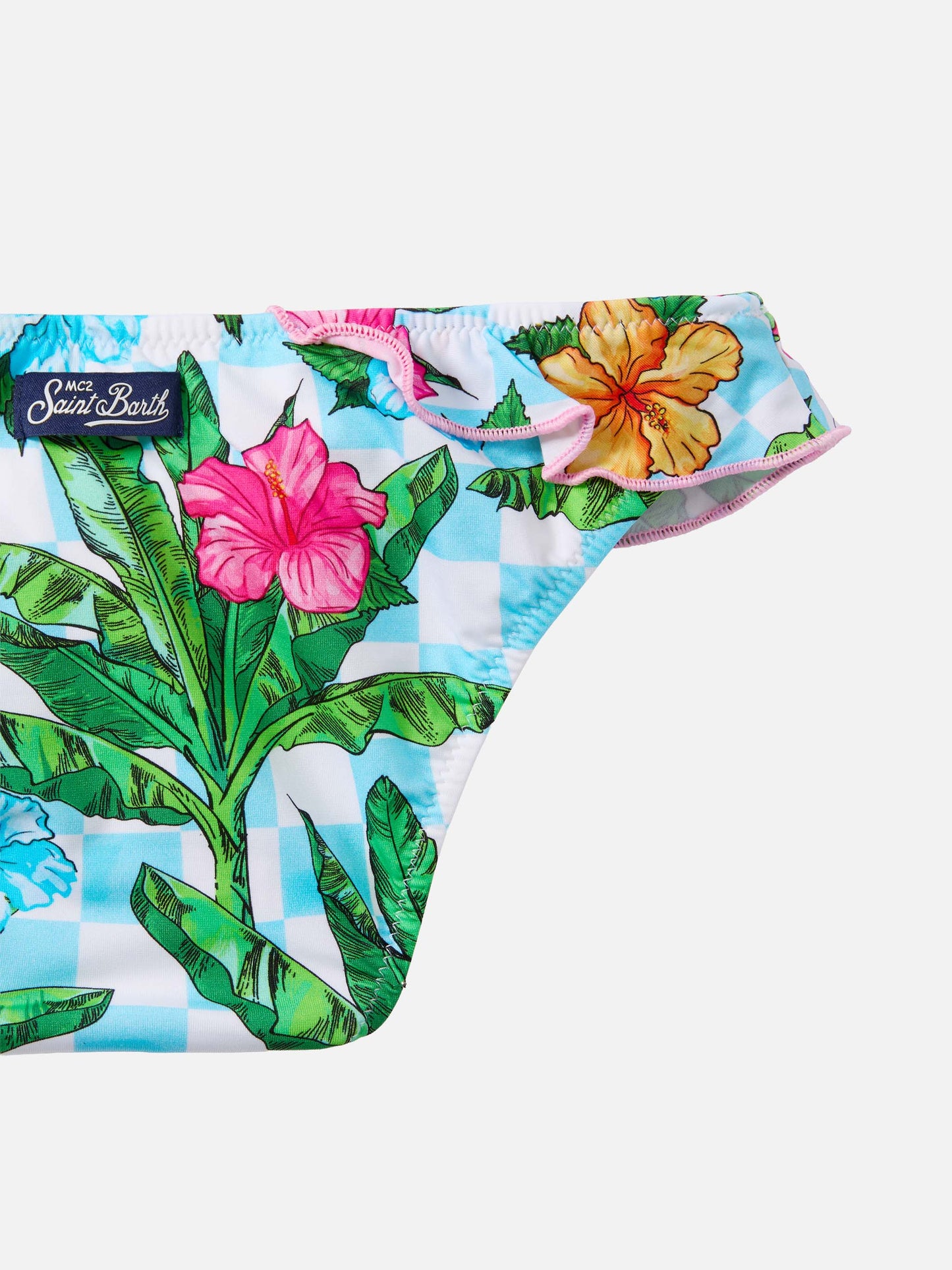 Rey One-Shoulder-Bikini mit Rüschen und Palmenmuster