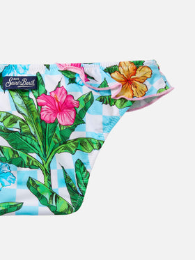 Rey One-Shoulder-Bikini mit Rüschen und Palmenmuster