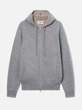 Maglia Ridge grigio melange in lana con cappuccio e monogramma SB Legacy