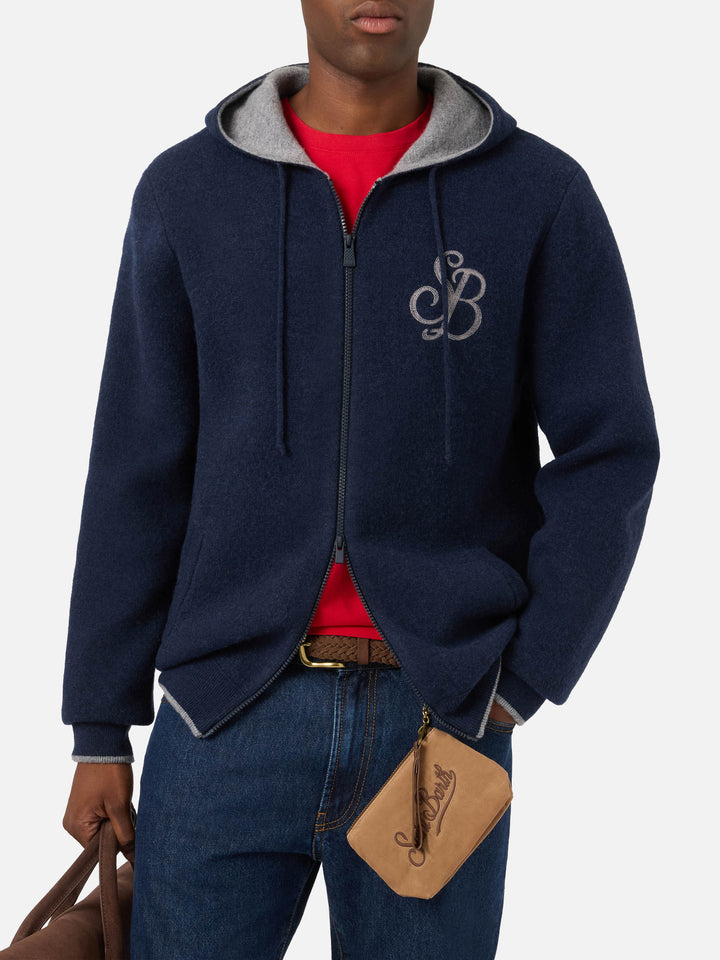 Maille à capuche en laine Ridge Navy blue avec monogramme SB Legacy 