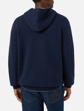 Maglia Ridge blu notte in lana con cappuccio e monogramma SB Legacy