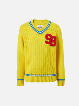 V-neck cable-knit sweater Roger Jr with SB patch