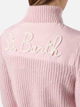 Woman  padded jacket with knitted sleeves