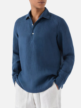 Polo Raphael de lino en azul marino 