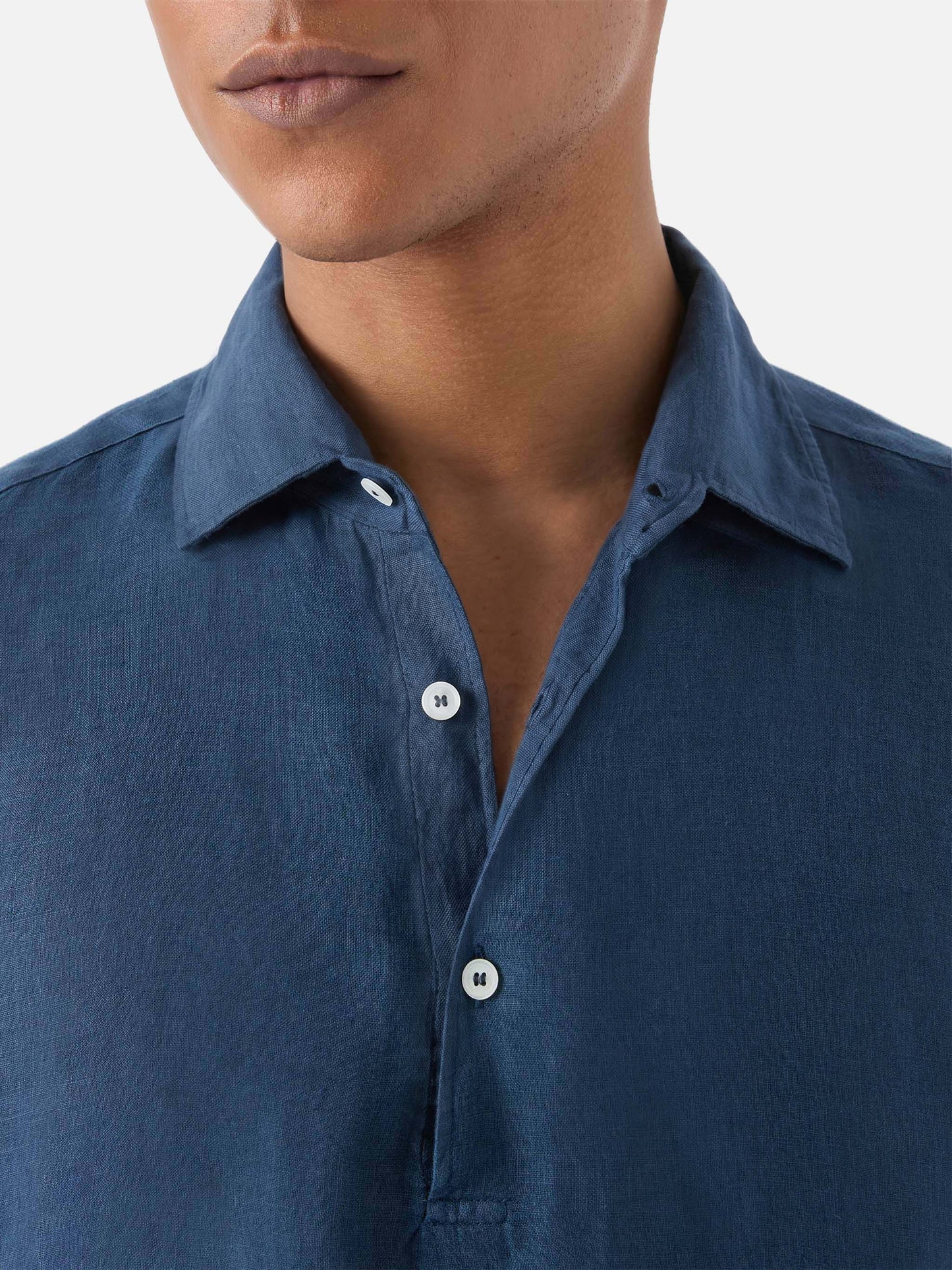 Polo Raphael de lino en azul marino 