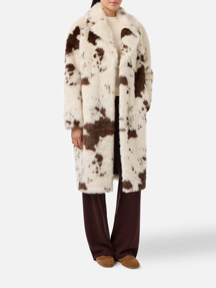 Cappotto Rouge in faux fur con stampa muccata
