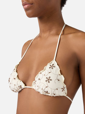 Sagittarius Miami bikini in panna sangallo with contrast embroidery