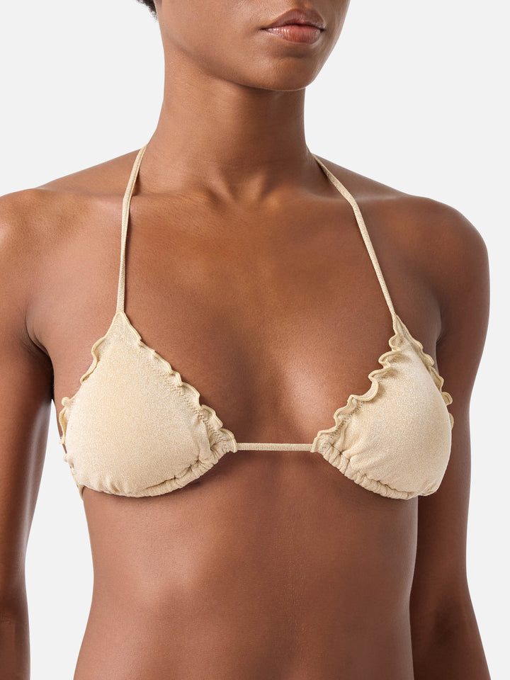 Woman gold lurex classic triangle beach top Sagittarius