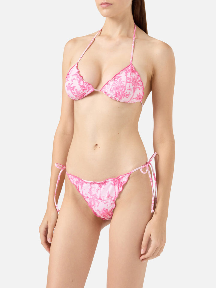 Slip mare Miami con stampa toile de jouy e taglio sgambato - Sagittarius top triangolo classico con stampa toile de jouy