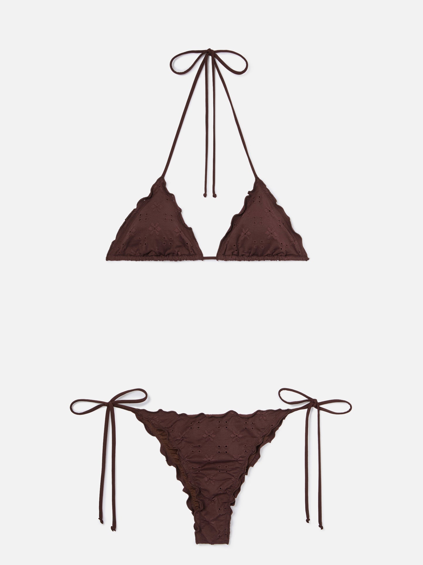 Bikini Sagittarius Miami in tessuto sangallo marrone