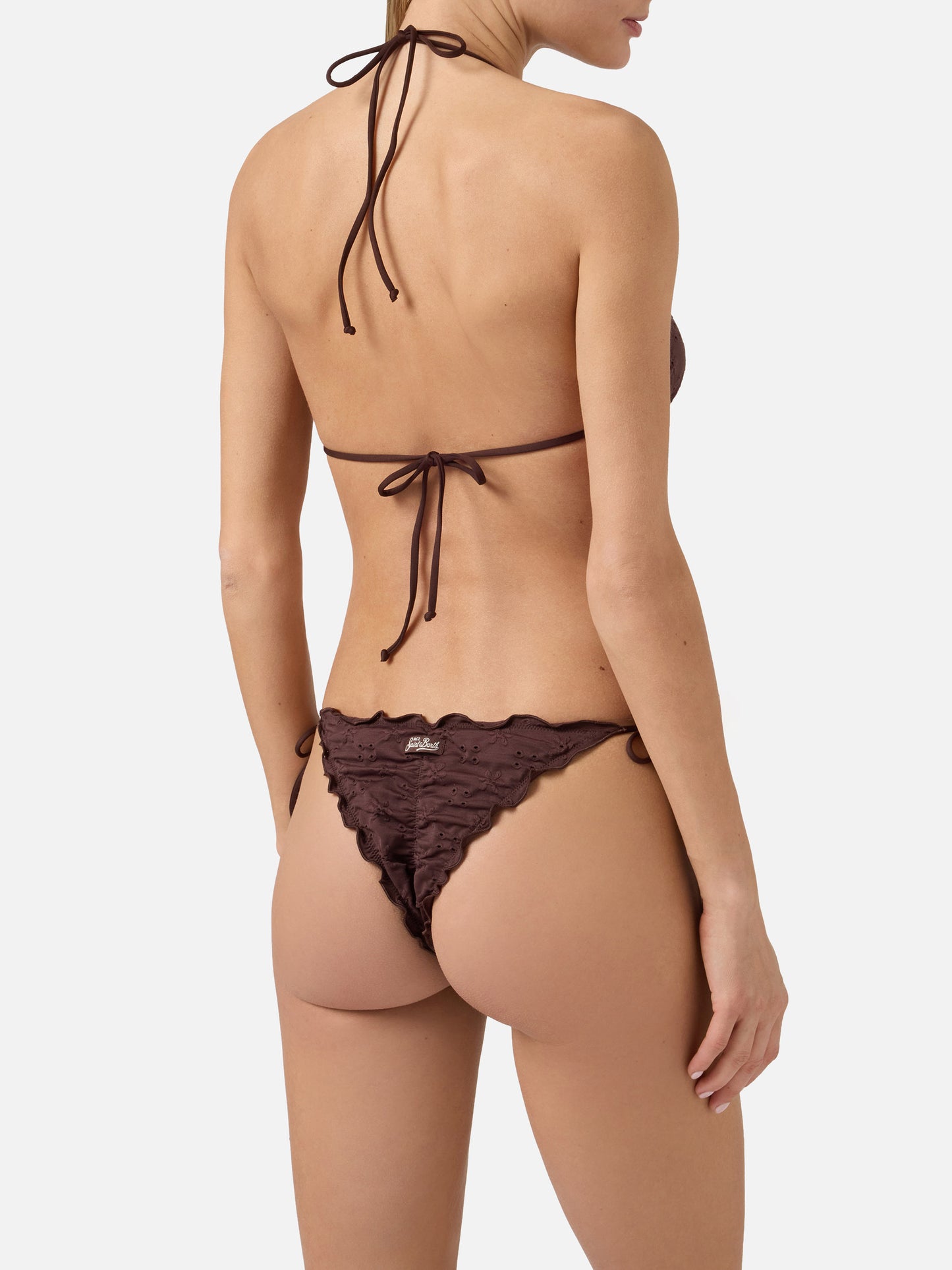Bikini Sagittarius Miami in tessuto sangallo marrone