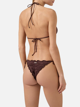 Bikini Sagittarius Miami in tessuto sangallo marrone