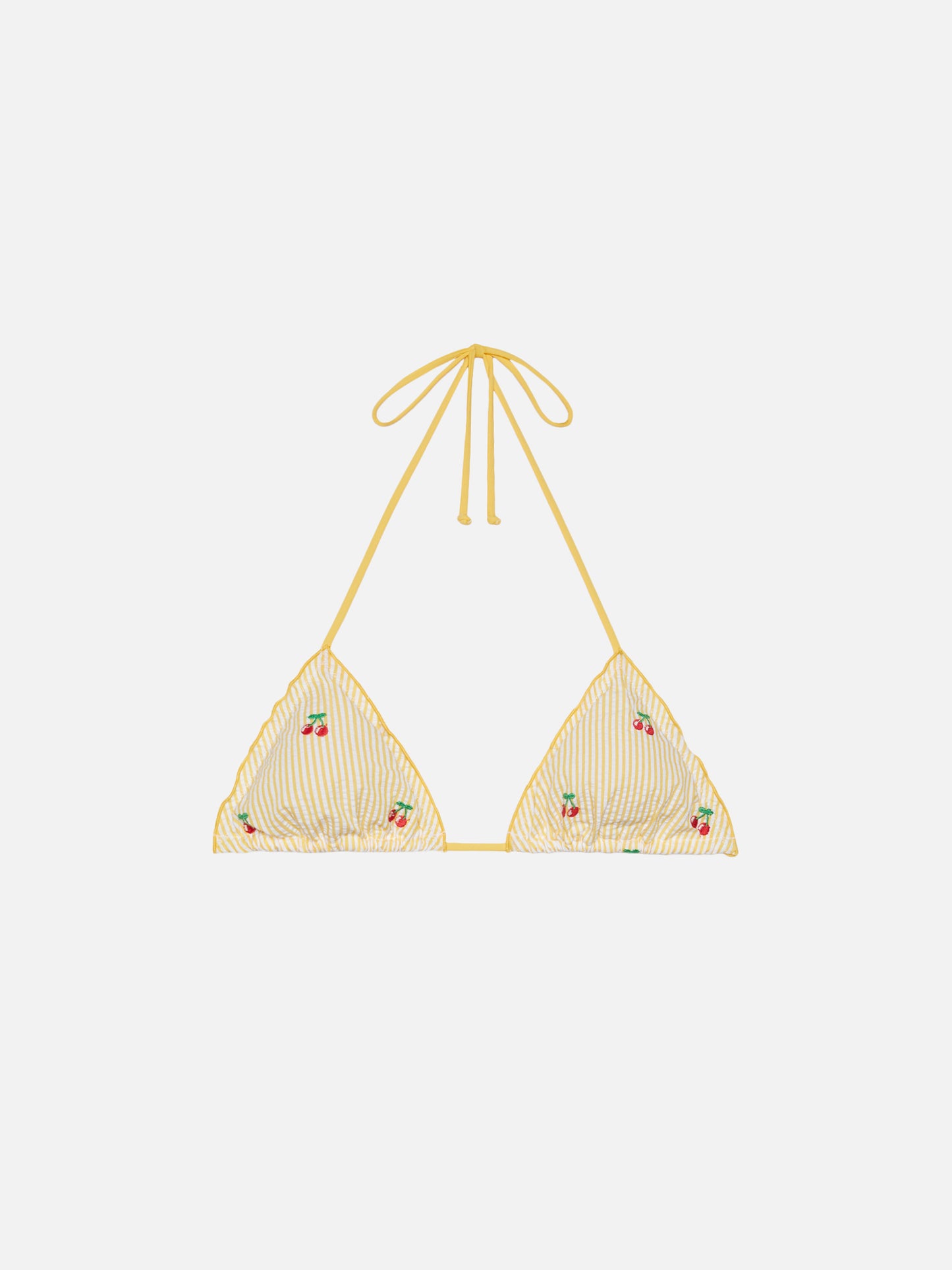 Sagittarius seersucker triangle top with striped print and cherry embroidery