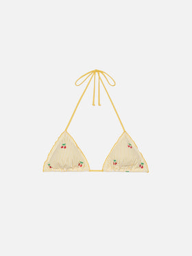 Sagittarius seersucker triangle top with striped print and cherry embroidery
