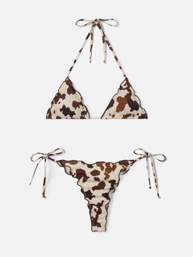 Bikini Sagitami de triángulo con estampado integral de vaca 