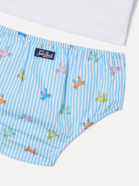 Samy t-shirt with pocket and striped bloomer with crab print set