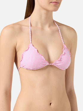 Bikini Sarius triangolo in seersucker a righe bianche e rosa