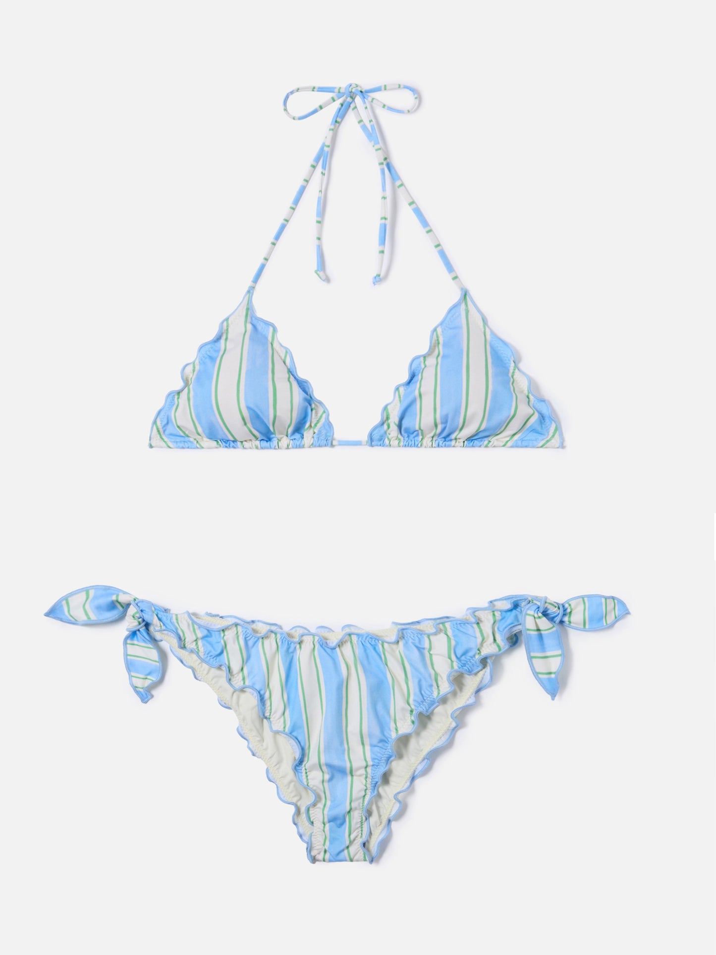 Bikini Sarius triangolo a righe verticali bianche e azzurre