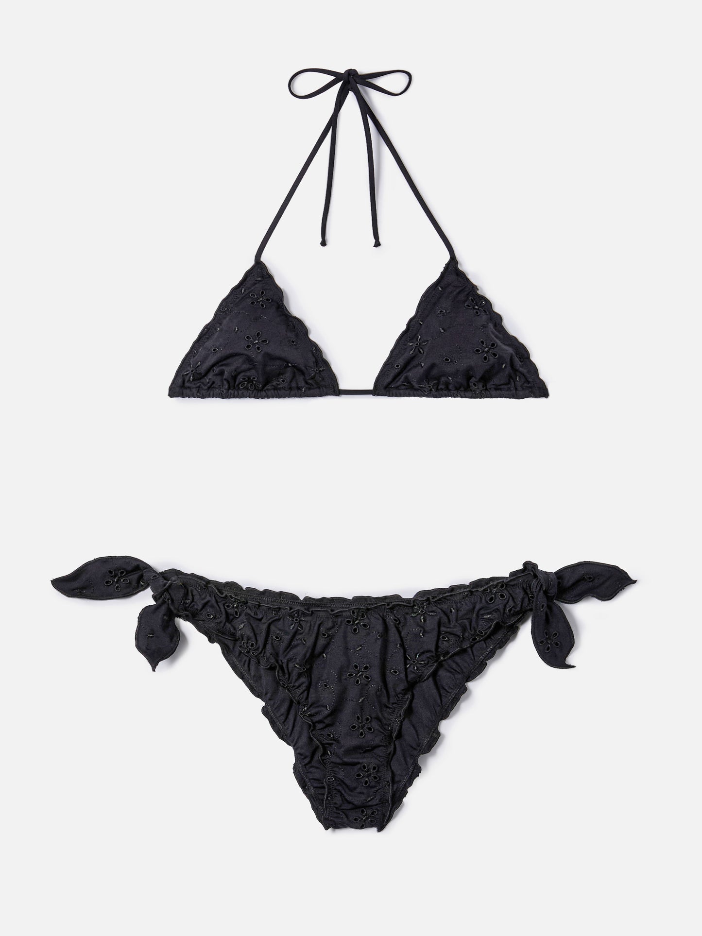 Bikini a triangolo Sarius in tessuto sangallo nero