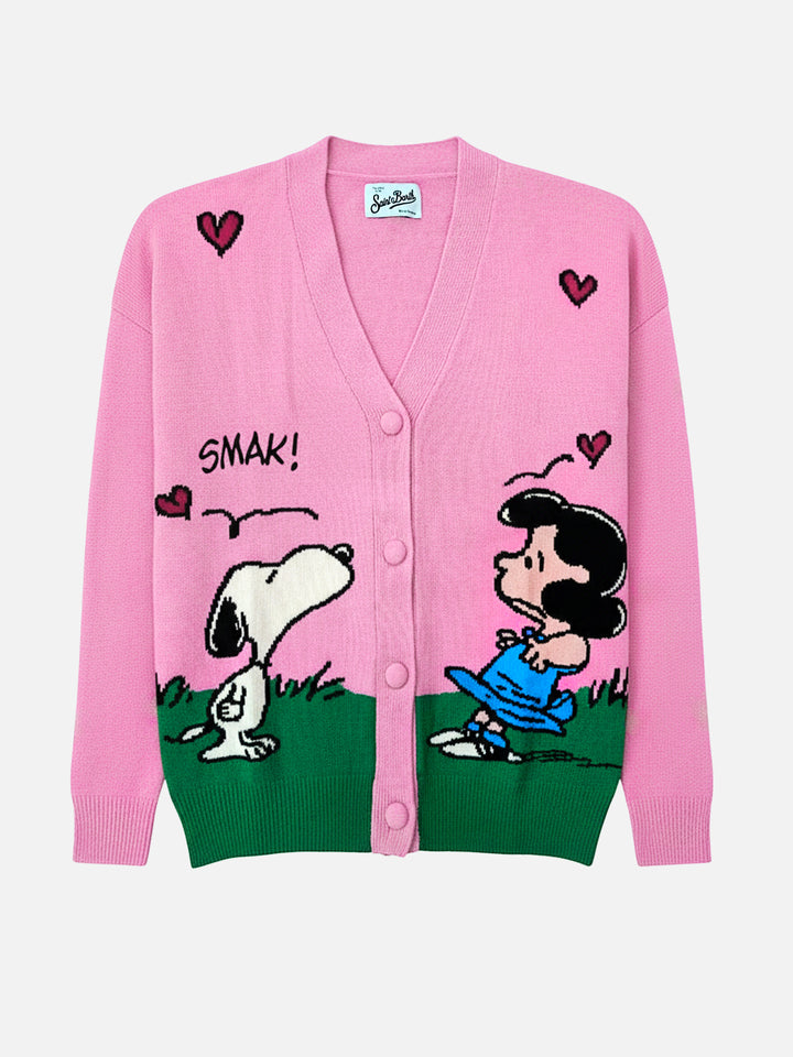 Sasi cashmere-blend cardigan in pink with Snoopy jacquard | PEANUTS SPECIAL EDITION