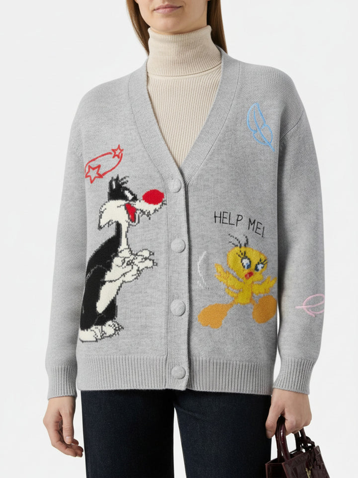 Sasi Donegal-wool blend cardigan with Titti e Silvestro jacquard | WARNER BROS. SPECIAL EDITION