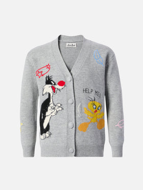 Sasi Jr cashmere-blend V-neck cardigan with Tweety and Sylvester jacquard | WARNER BROS SPECIAL EDITION