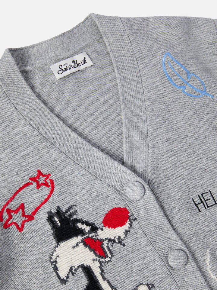 Sasi Jr cashmere-blend V-neck cardigan with Tweety and Sylvester jacquard | WARNER BROS SPECIAL EDITION