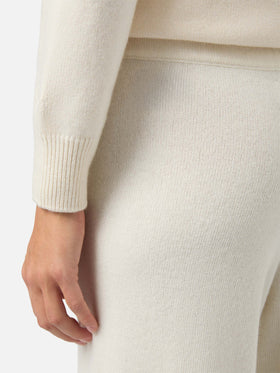 Palazzo-Hose aus cremeweißer Kaschmirmischung für Damen