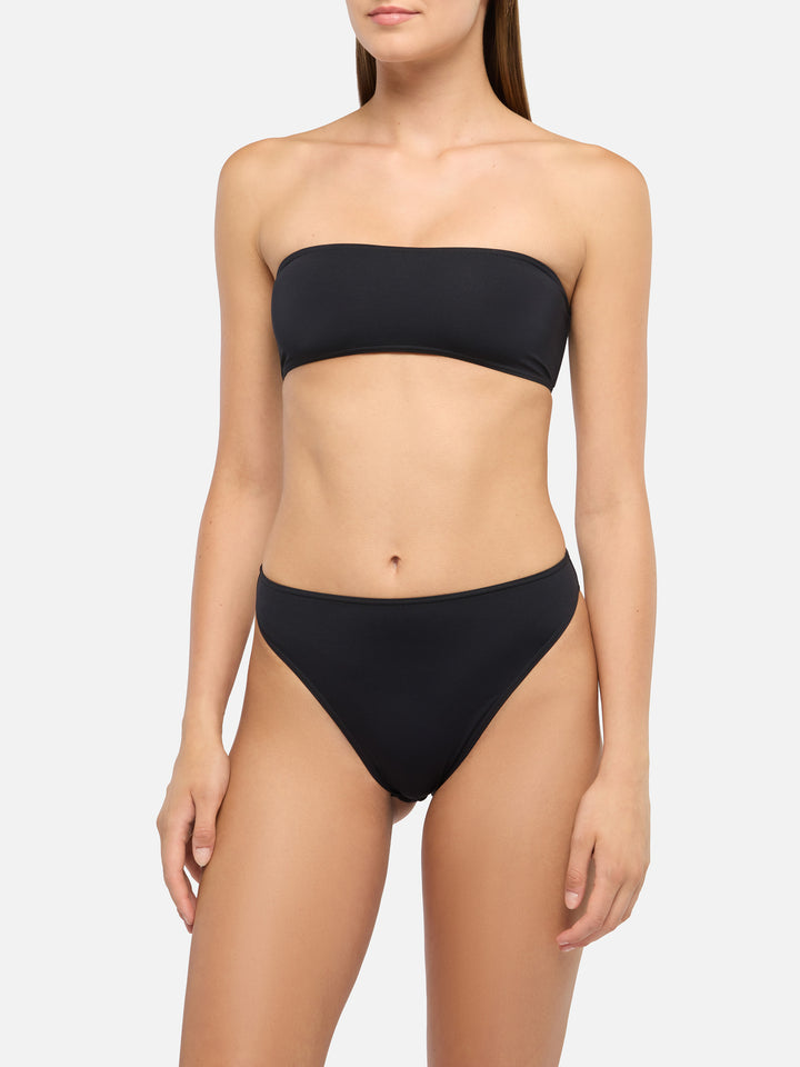 Bandeau bikini Rebby Sibilla with high-waist high-leg swim briefs in black