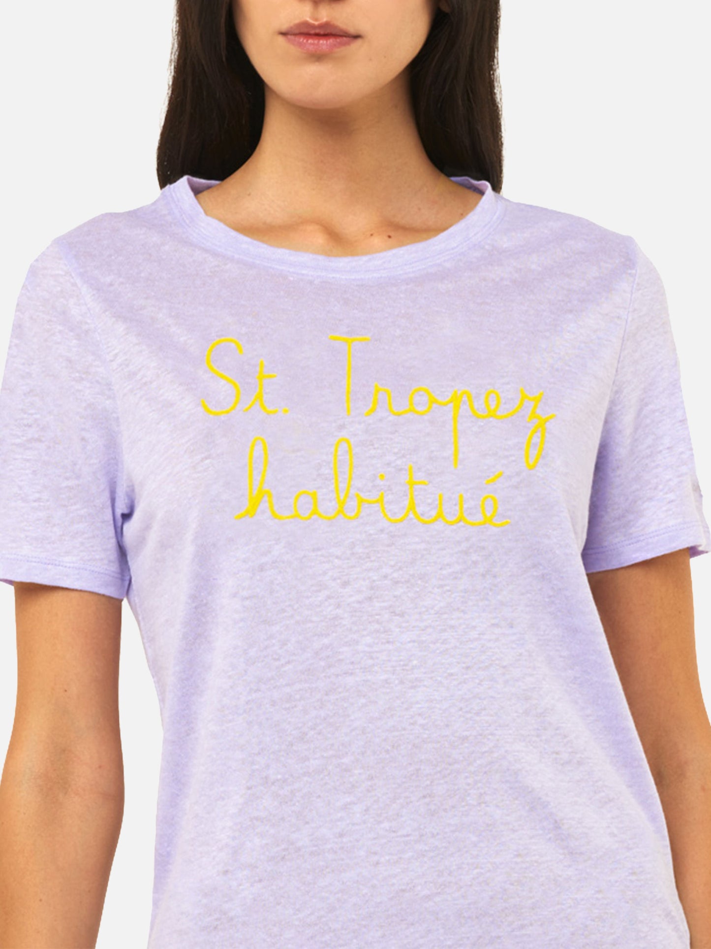 Leinen-T-Shirt mit St. Tropez Habituè-Stickerei