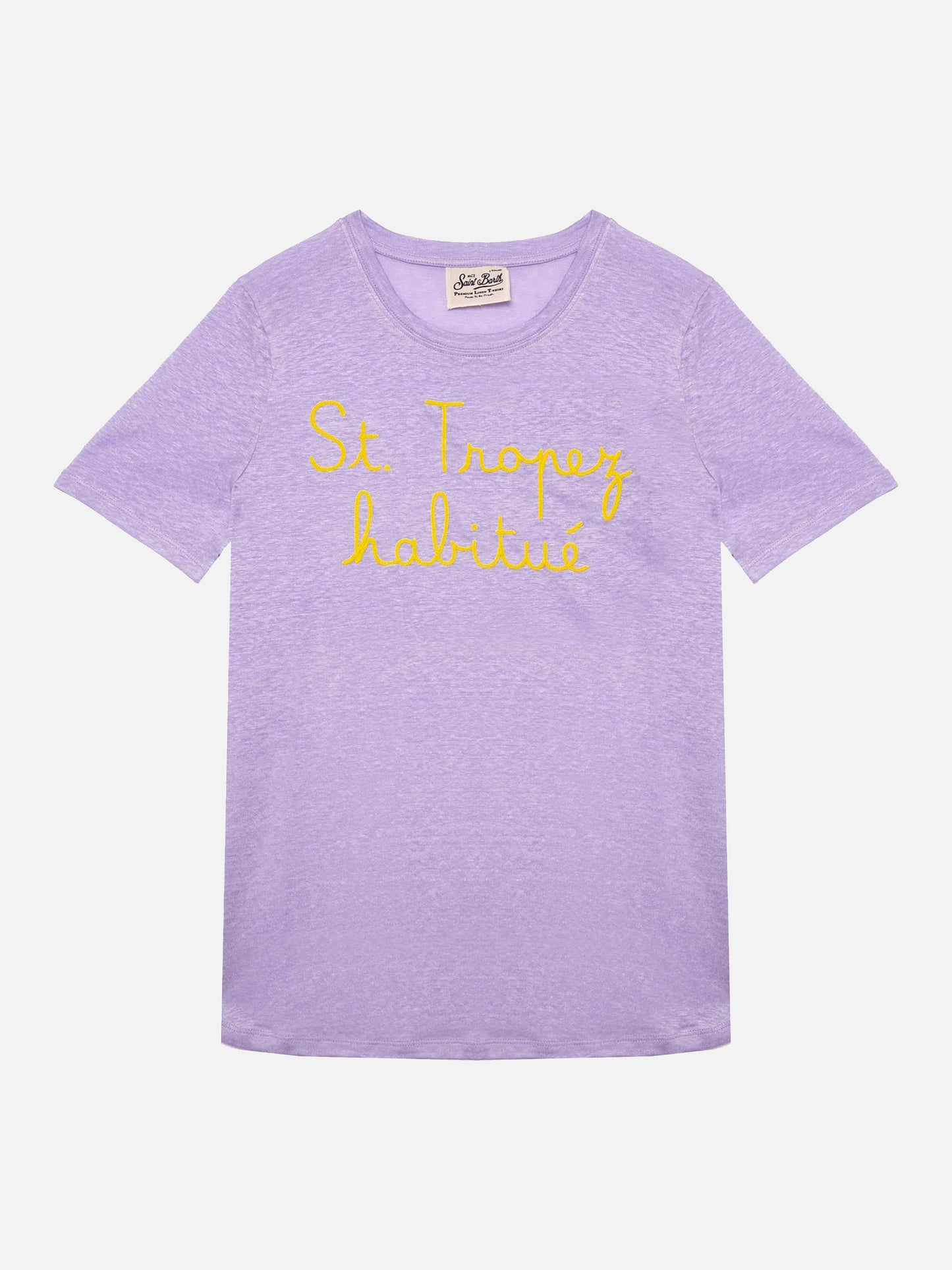 Leinen-T-Shirt mit St. Tropez Habituè-Stickerei
