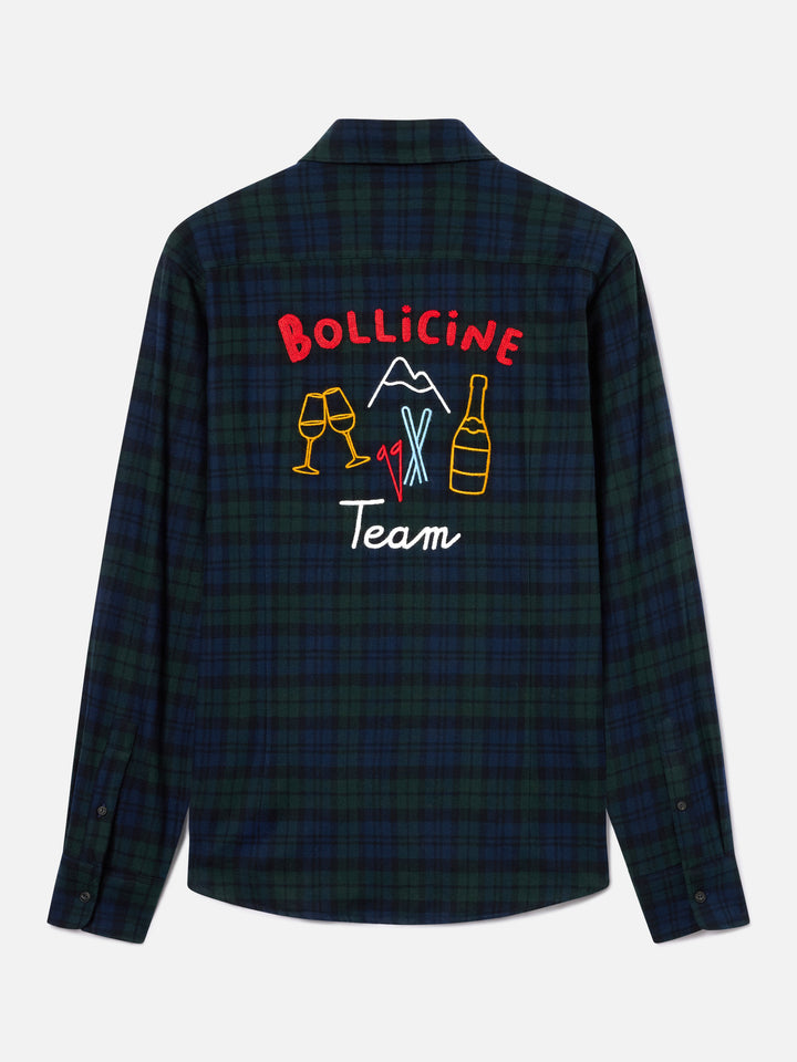 Camicia Seefeld verde in flanella di misto cotone con ricamo Bollicine Team