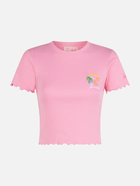 Woman ribbed t-shirt with Après Beach embroidery - MC2 Saint Barth