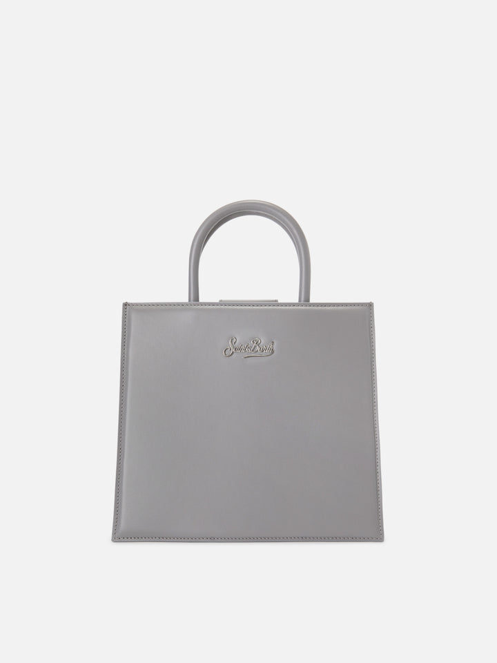 Shop Bag Midi Tasche aus grauem Leder 
