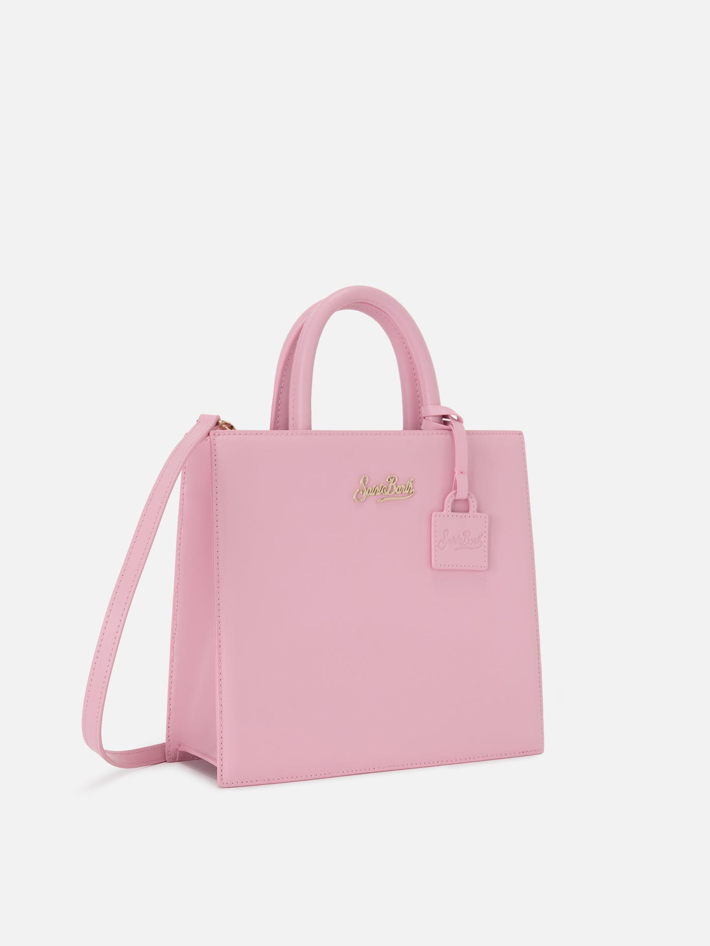 Structured Shop Midi bag in pink smooth leather with metal tag