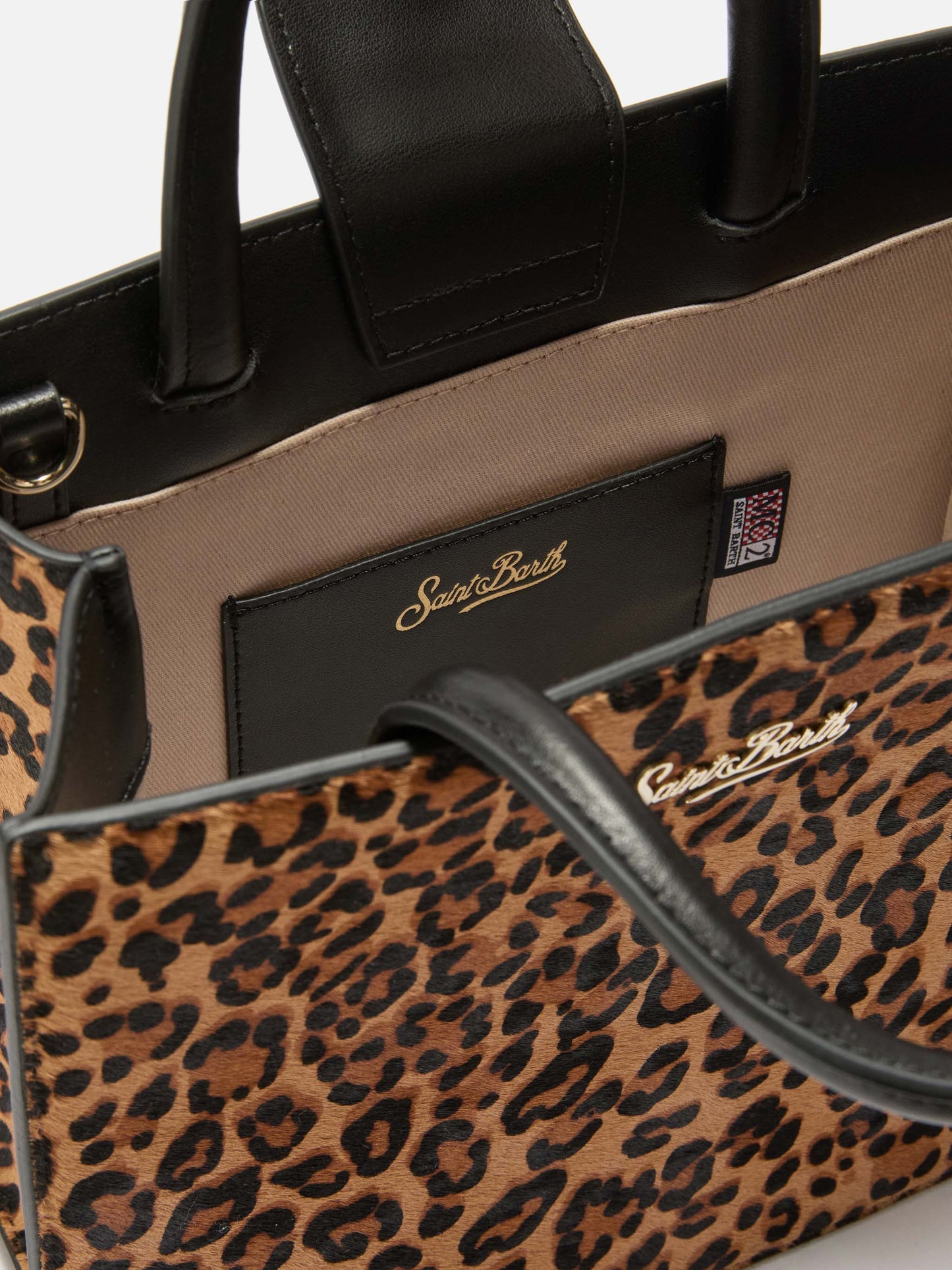 Shop Bag Midi Handbag in leather and leopard-print pony skin