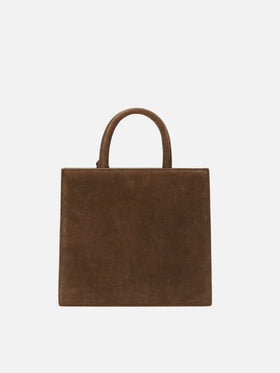 Borsa Medium Shop marrone in camoscio con scritta logo