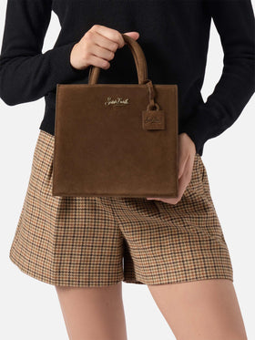 Shop Bag Midi Handtasche aus braunem Wildleder