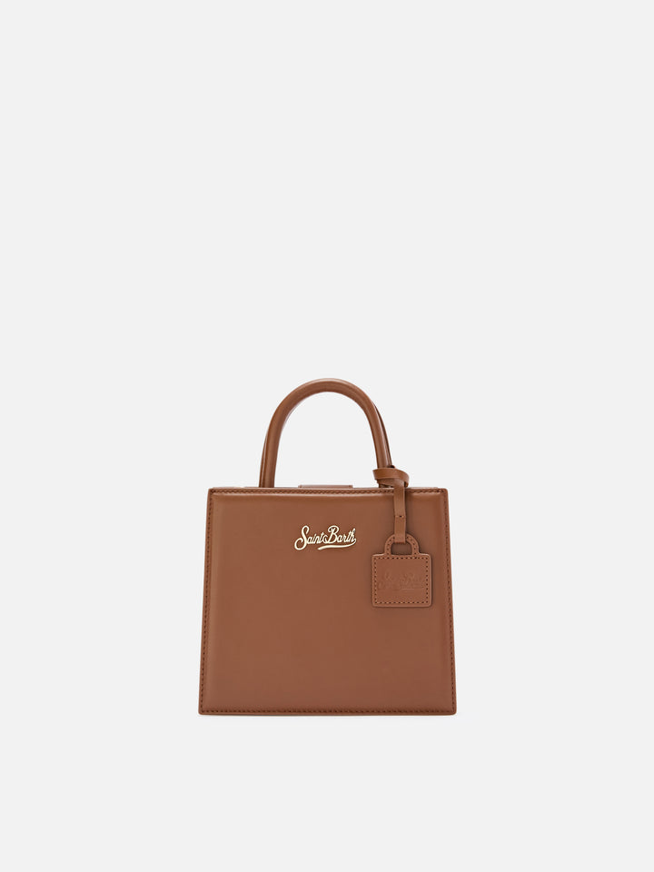 Brown Mini Shop bag in leather with logo lettering