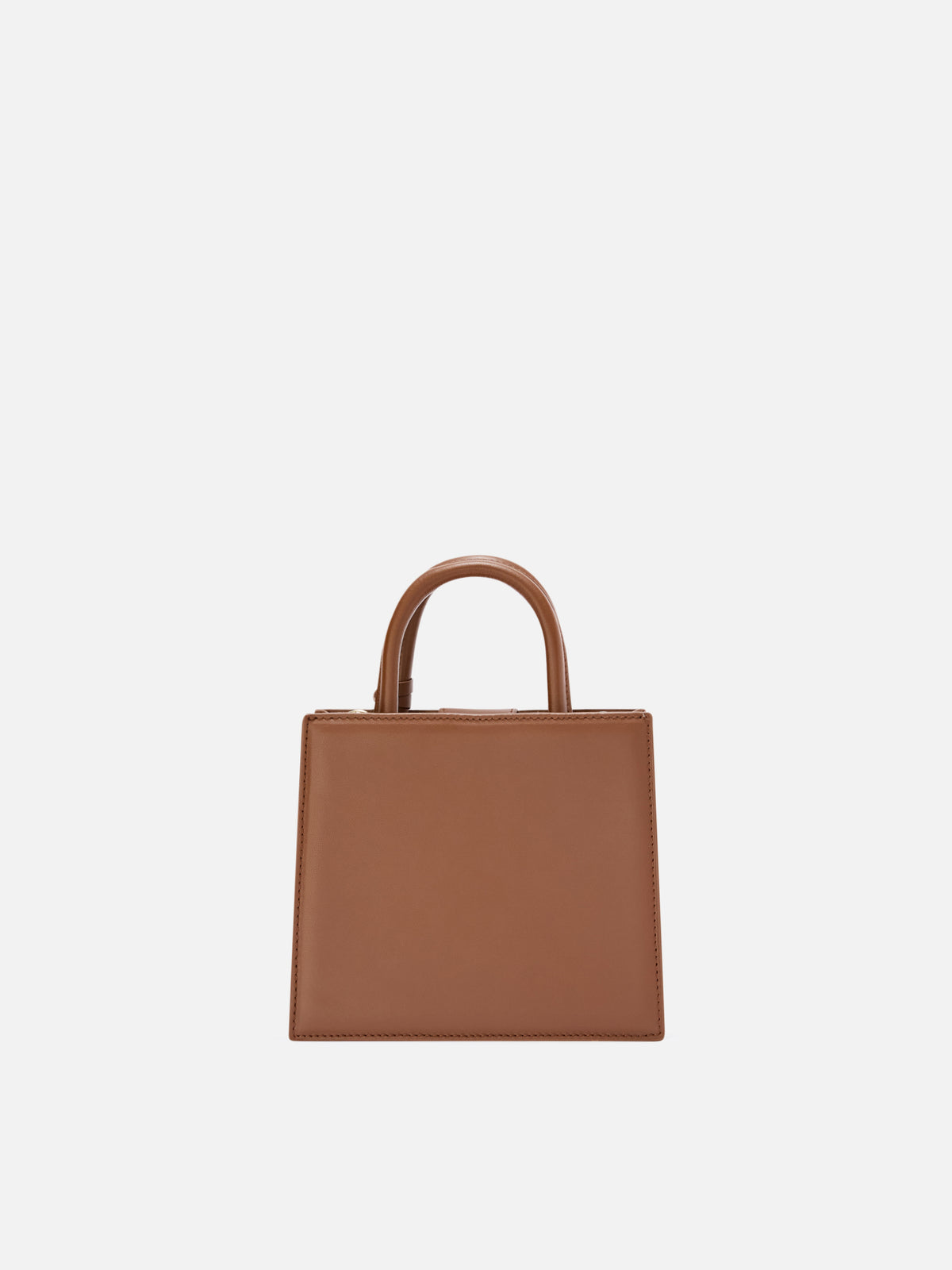 Borsa Mini Shop marrone in pelle con scritta logo
