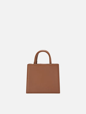Borsa Mini Shop marrone in pelle con scritta logo