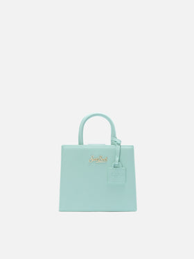 Structured Shop mini bag in mint green smooth leather with metal tag