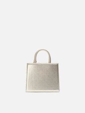 Structured Shop Mini bag in gold laminated leather with metal tag
