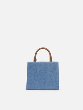 Shop Bag Mini in denim con dettagli in pelle