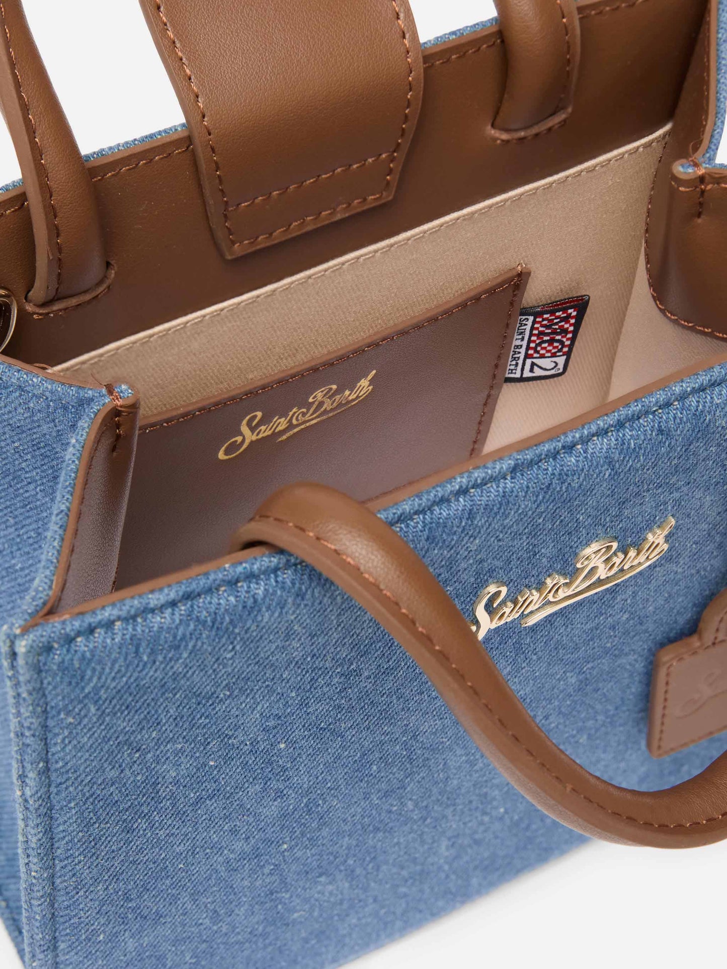 Shop Bag Mini in denim con dettagli in pelle