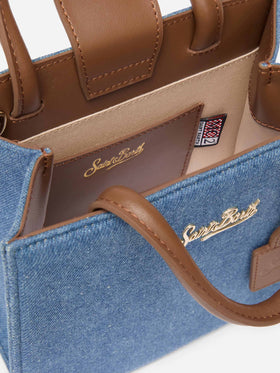 Shop Bag Mini in denim con dettagli in pelle