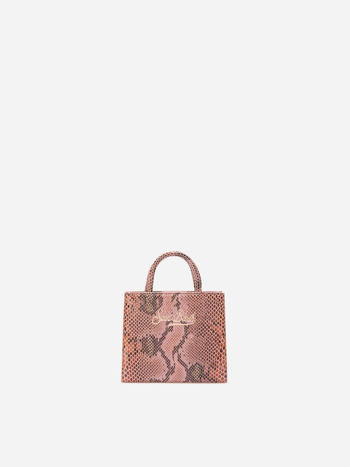 Borsa Shop Bag Micro in pelle con stampa pitonata rosa