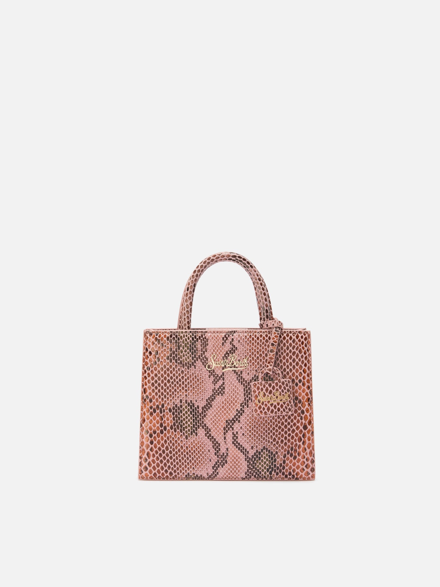 Shop Bag Mini aus rosafarbenem Leder mit Pythonmuster